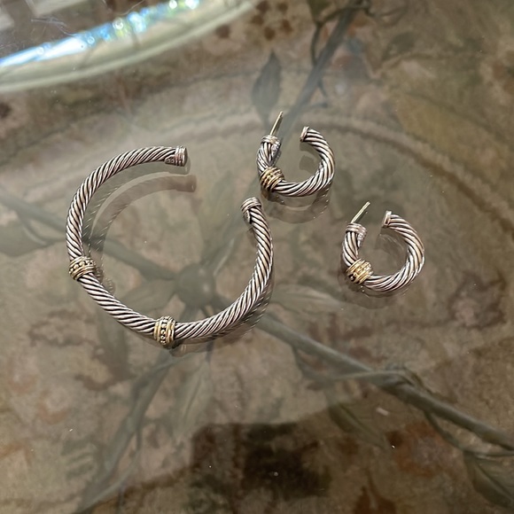 David Yurman 14K Sterling Cable Hoops - Picture 7 of 12
